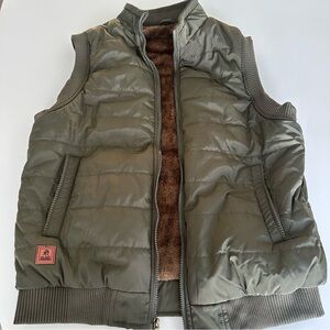 Green Puffer Vest with Brown Lining